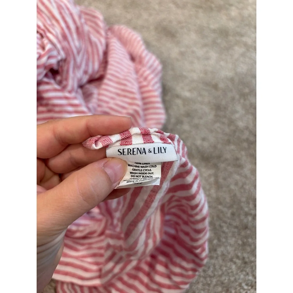 Serena & Lily Nantucket Stripe Linen King Sheet Set Red White Preppy Coastal
